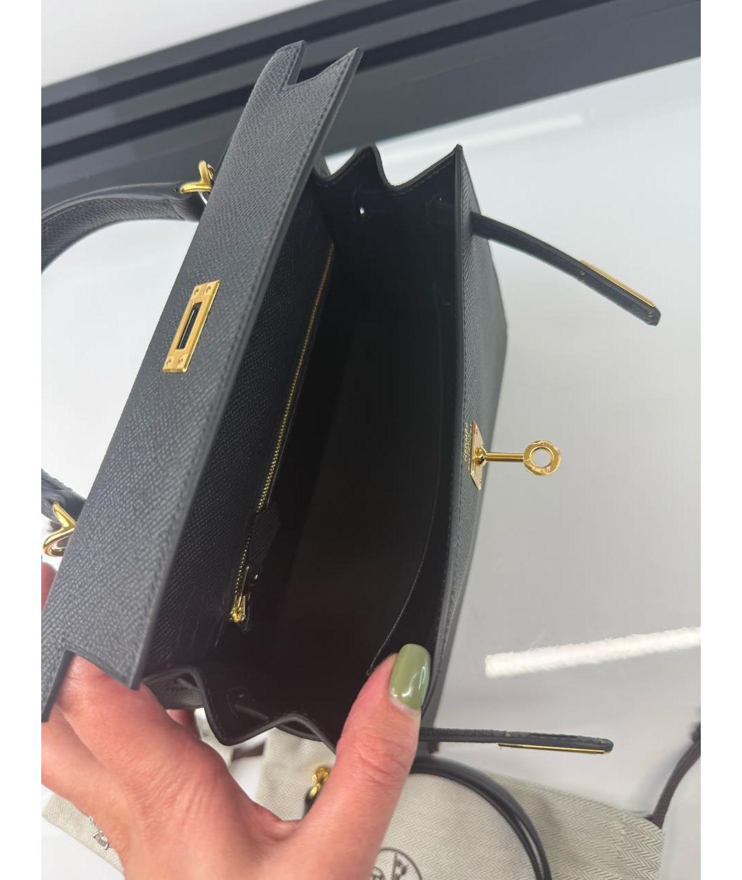 HERMES Черная кожаная сумка через плечо, фото 4