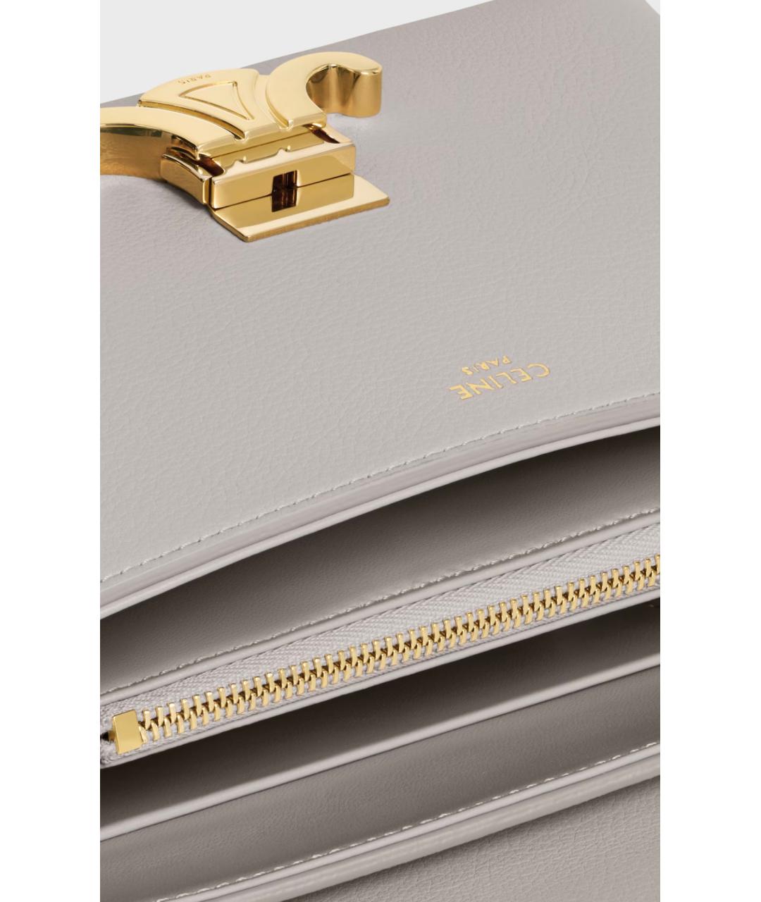 CELINE Серая кожаная сумка с короткими ручками, фото 4