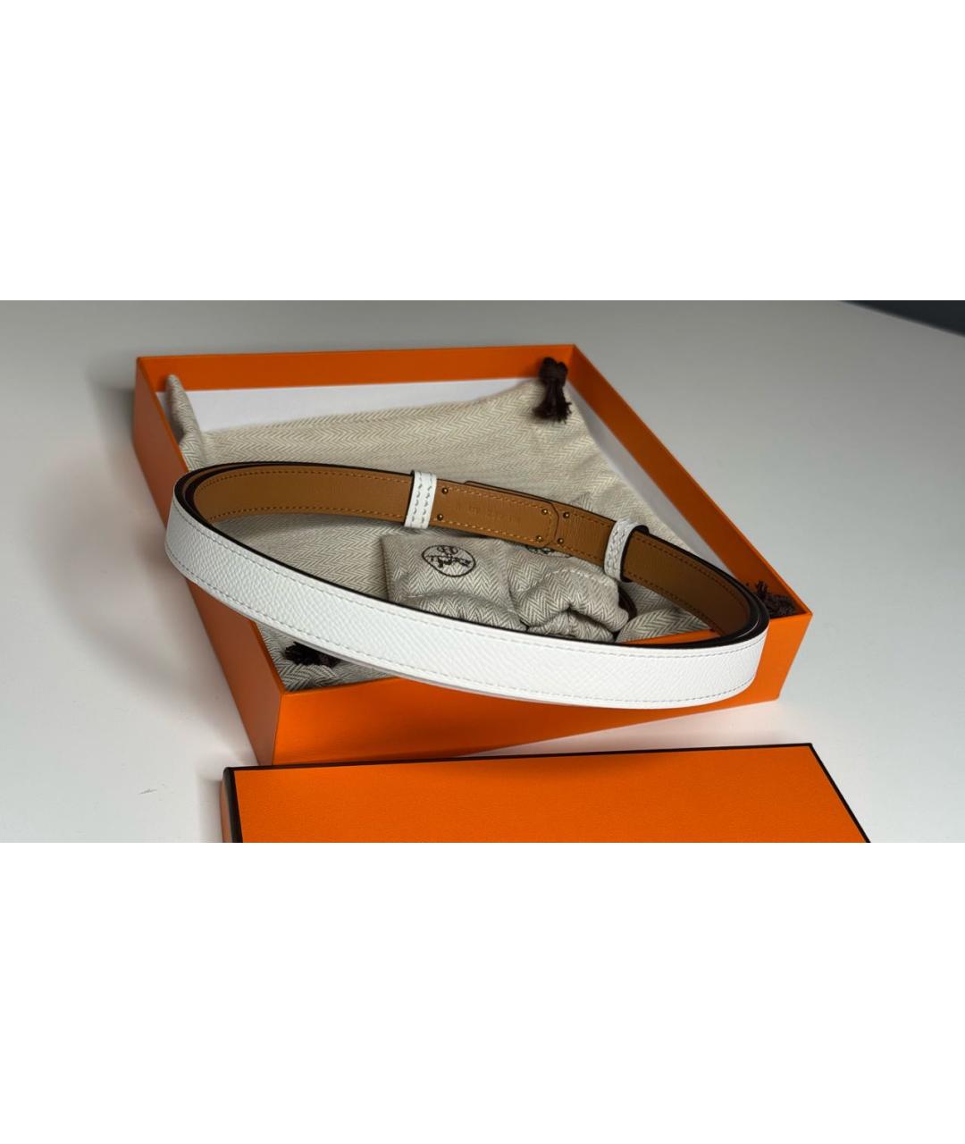 HERMES Белый кожаный ремень, фото 4