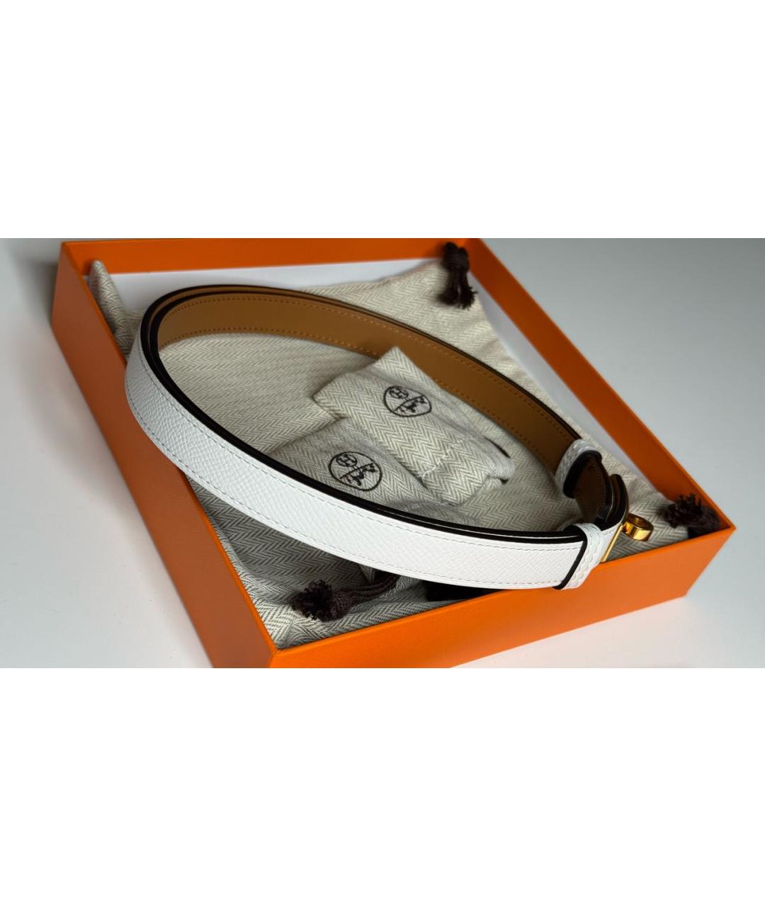 HERMES Белый кожаный ремень, фото 6