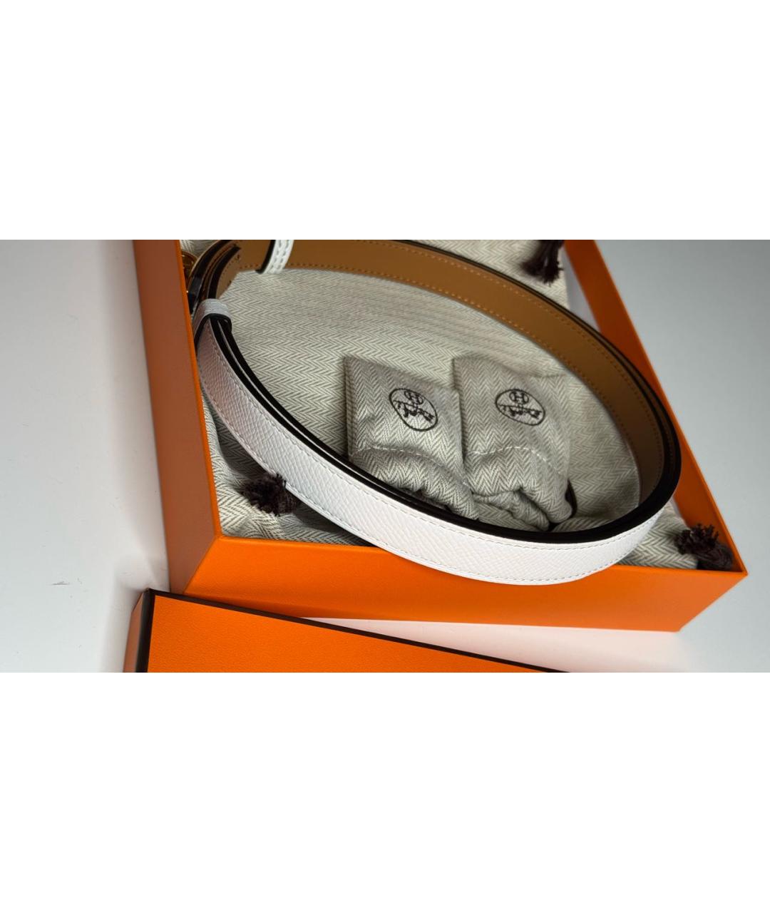 HERMES Белый кожаный ремень, фото 5