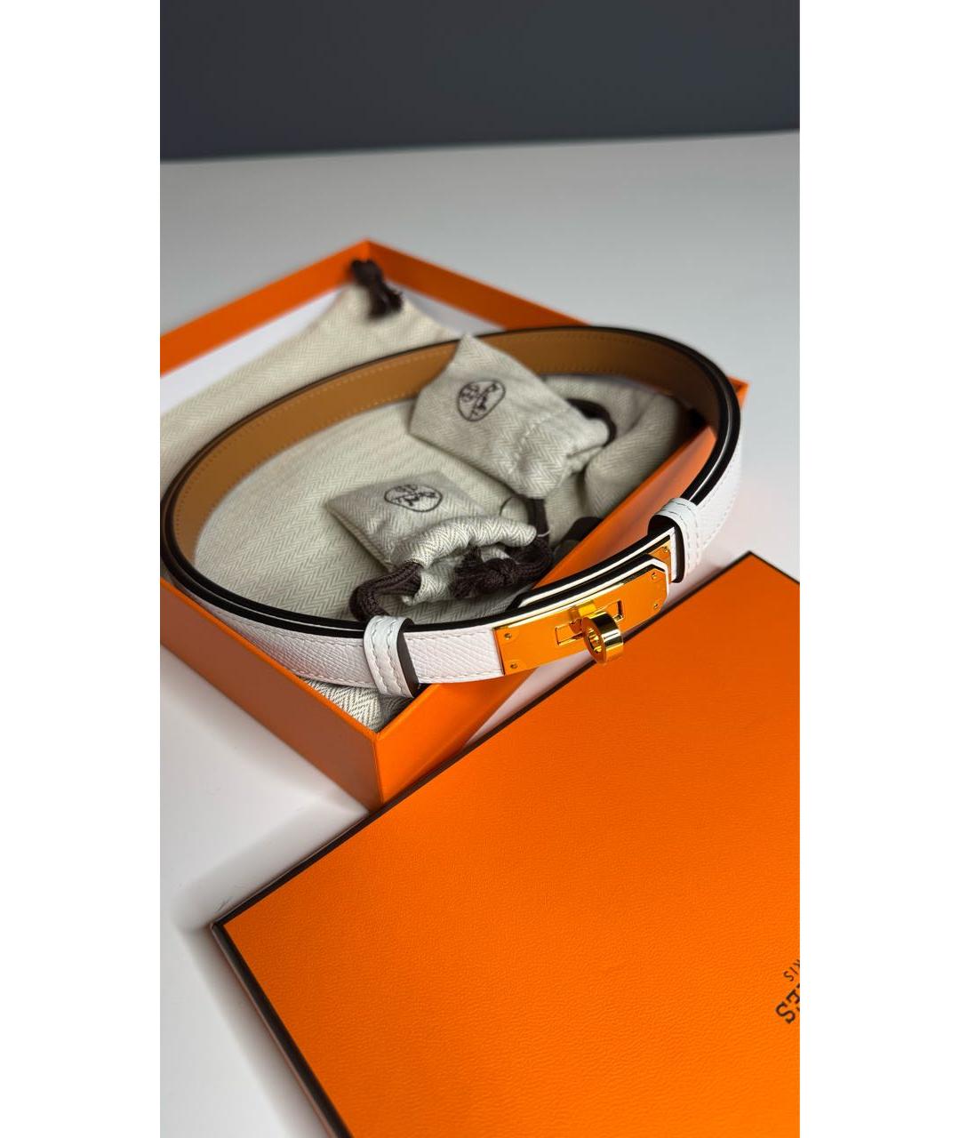 HERMES Белый кожаный ремень, фото 9