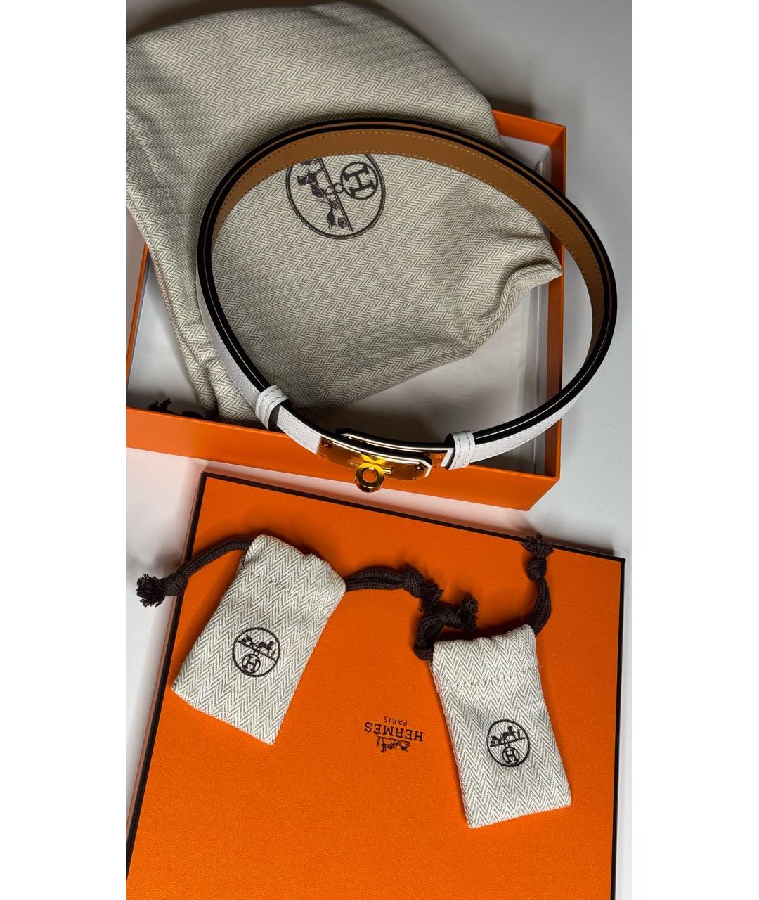 HERMES Белый кожаный ремень, фото 7