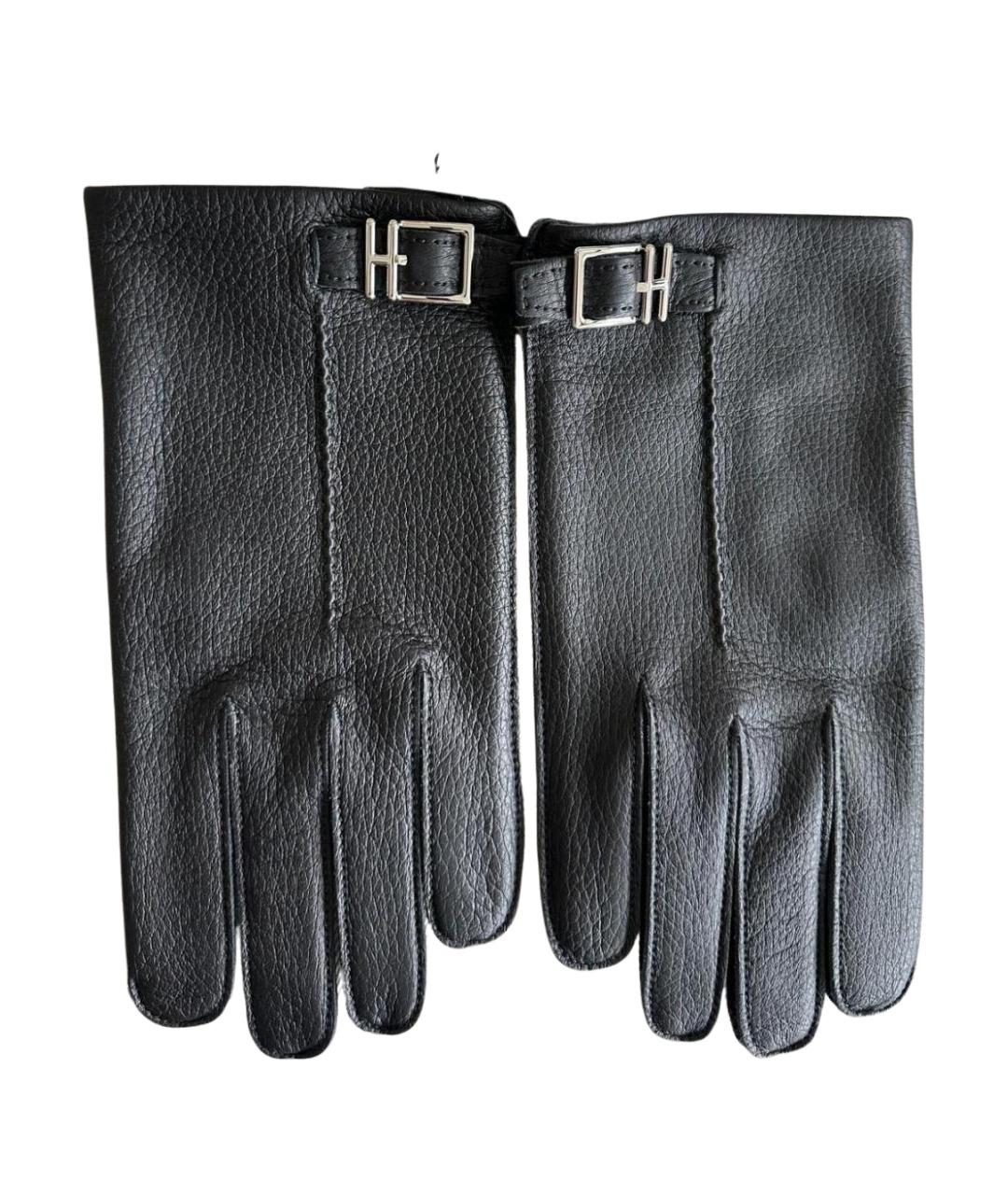 HERMES Черные кожаные перчатки, фото 1