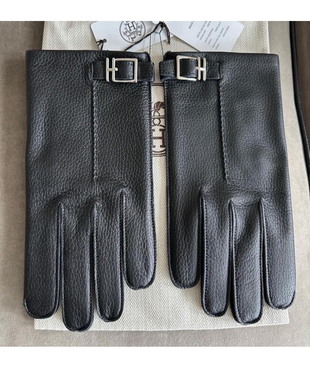 HERMES Черные кожаные перчатки, фото 6