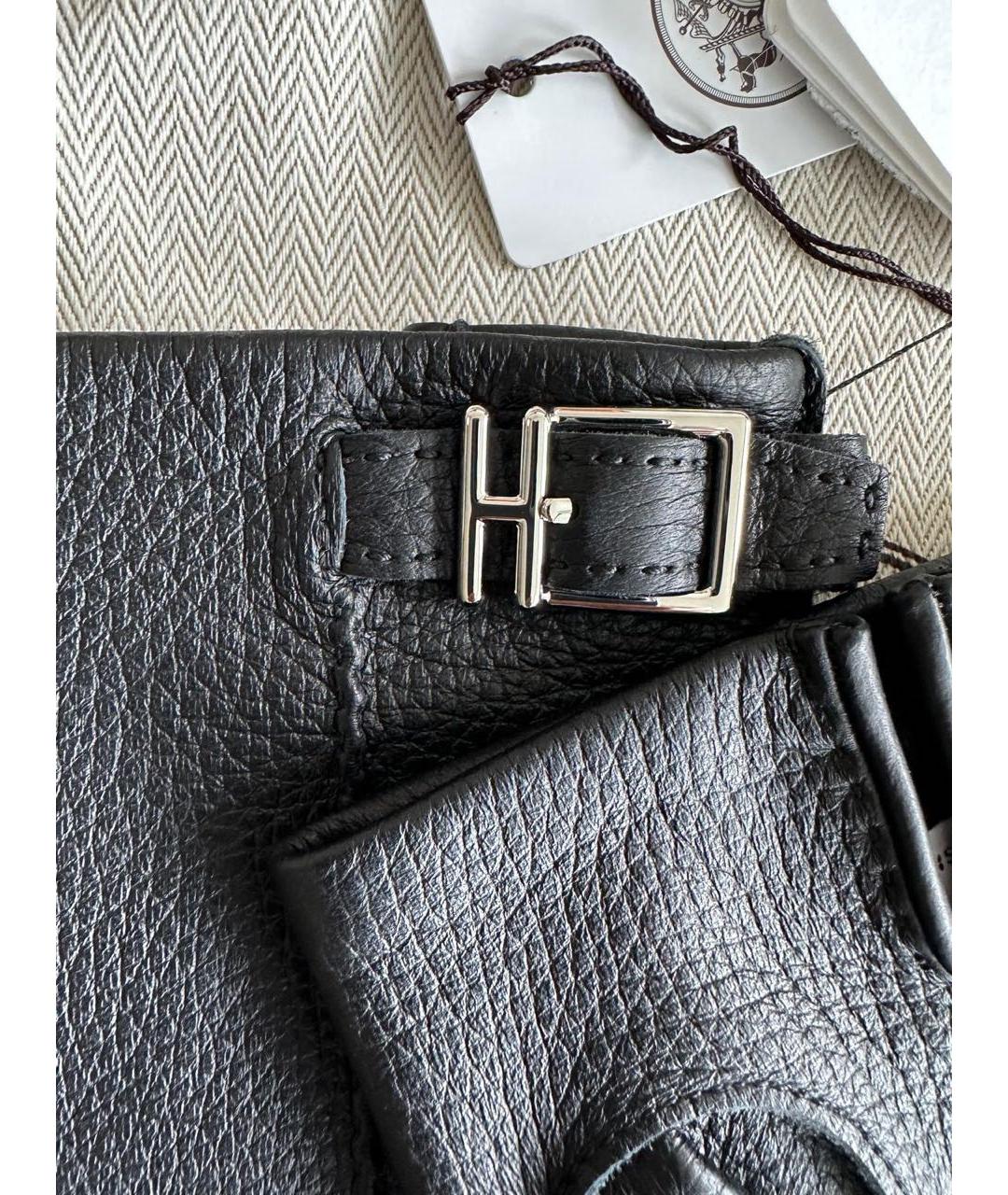 HERMES Черные кожаные перчатки, фото 4