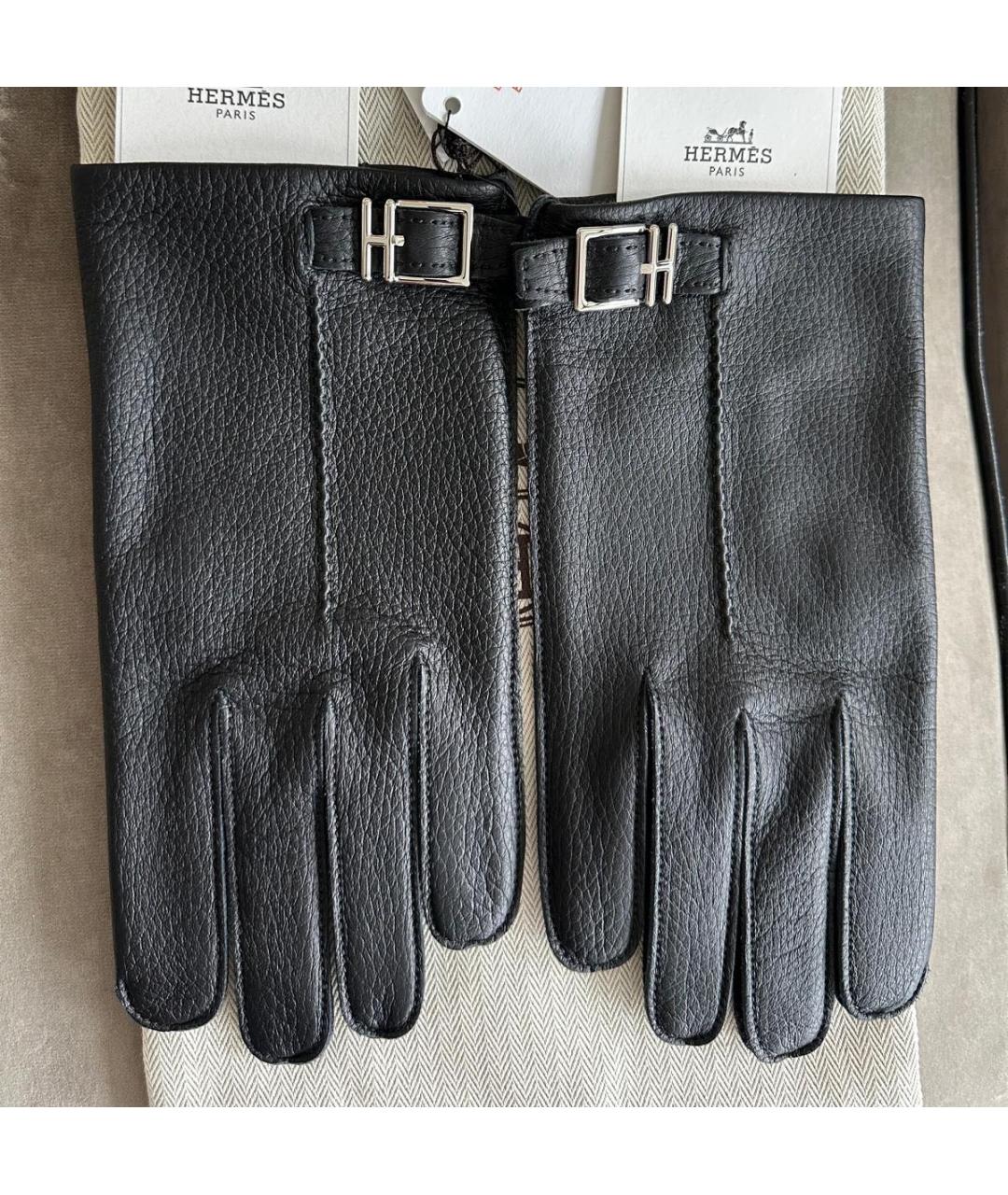 HERMES Черные кожаные перчатки, фото 9