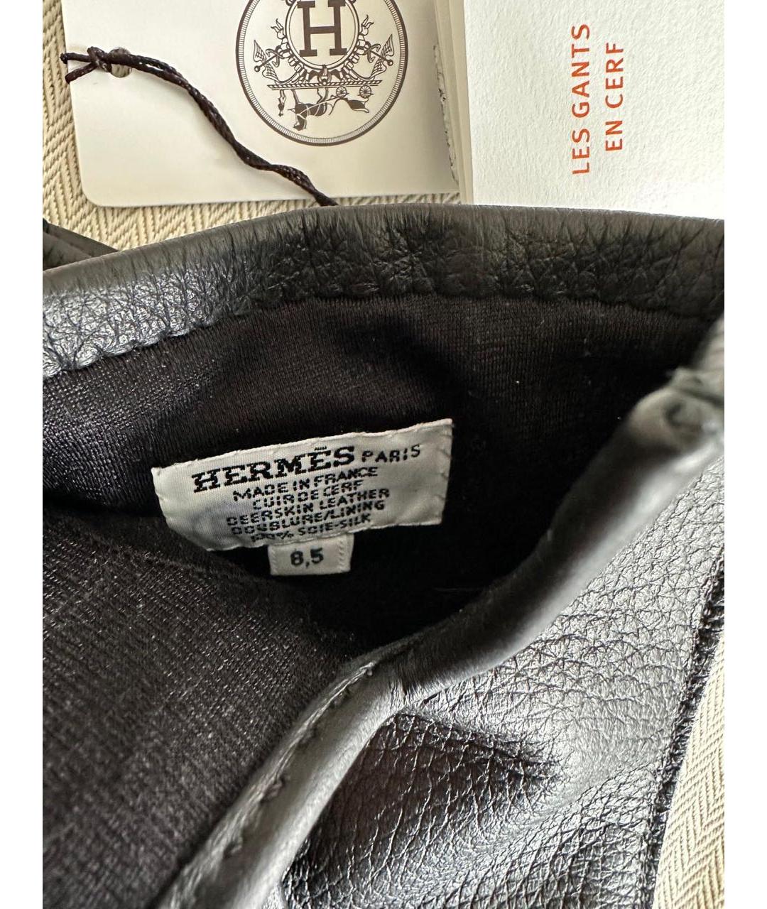 HERMES Черные кожаные перчатки, фото 7