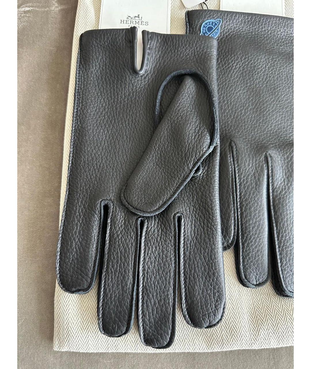 HERMES Черные кожаные перчатки, фото 2