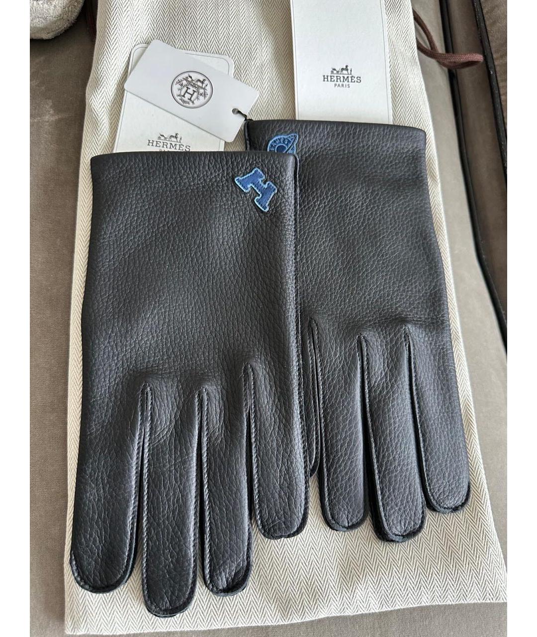 HERMES Черные кожаные перчатки, фото 8