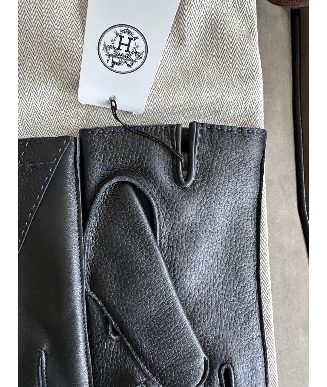 HERMES Черные кожаные перчатки, фото 4