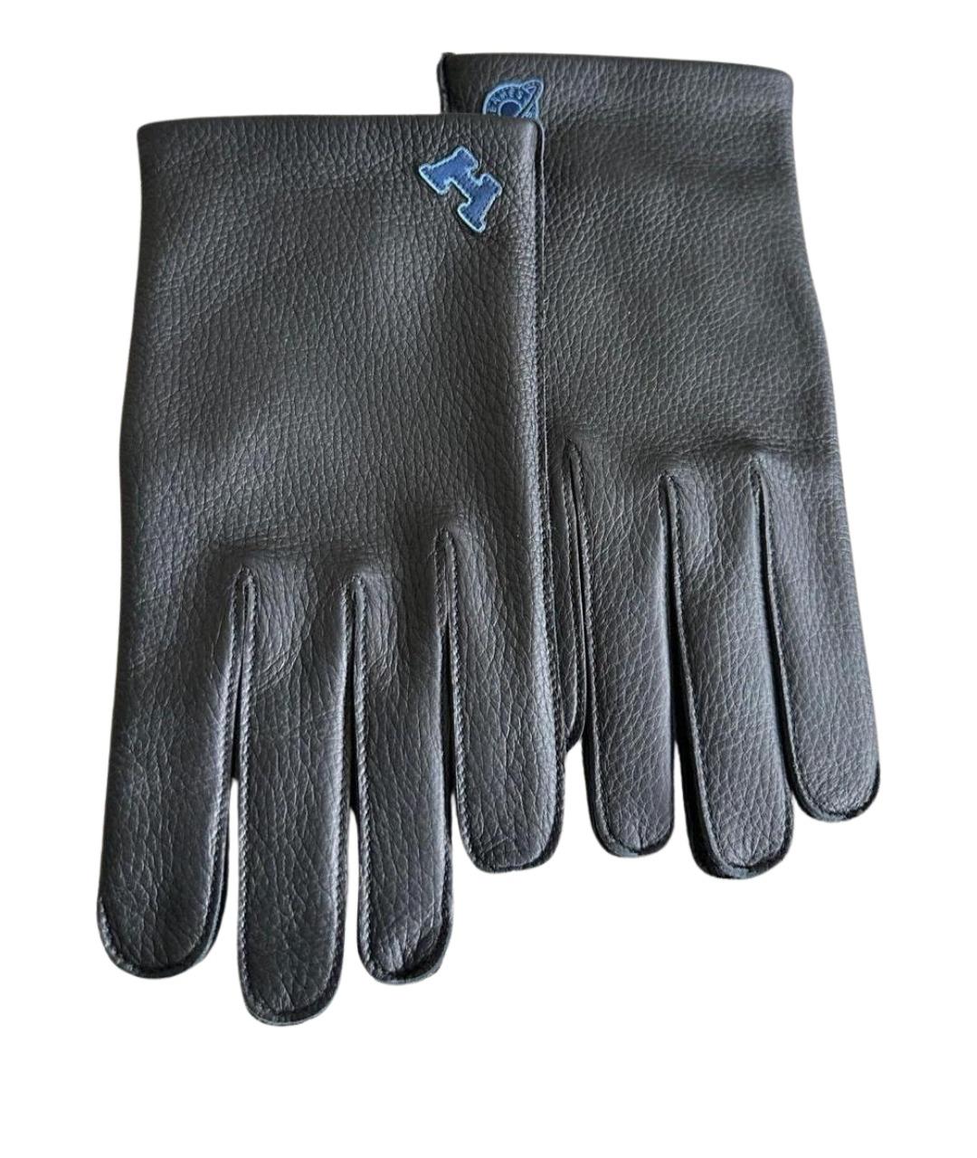 HERMES Черные кожаные перчатки, фото 1