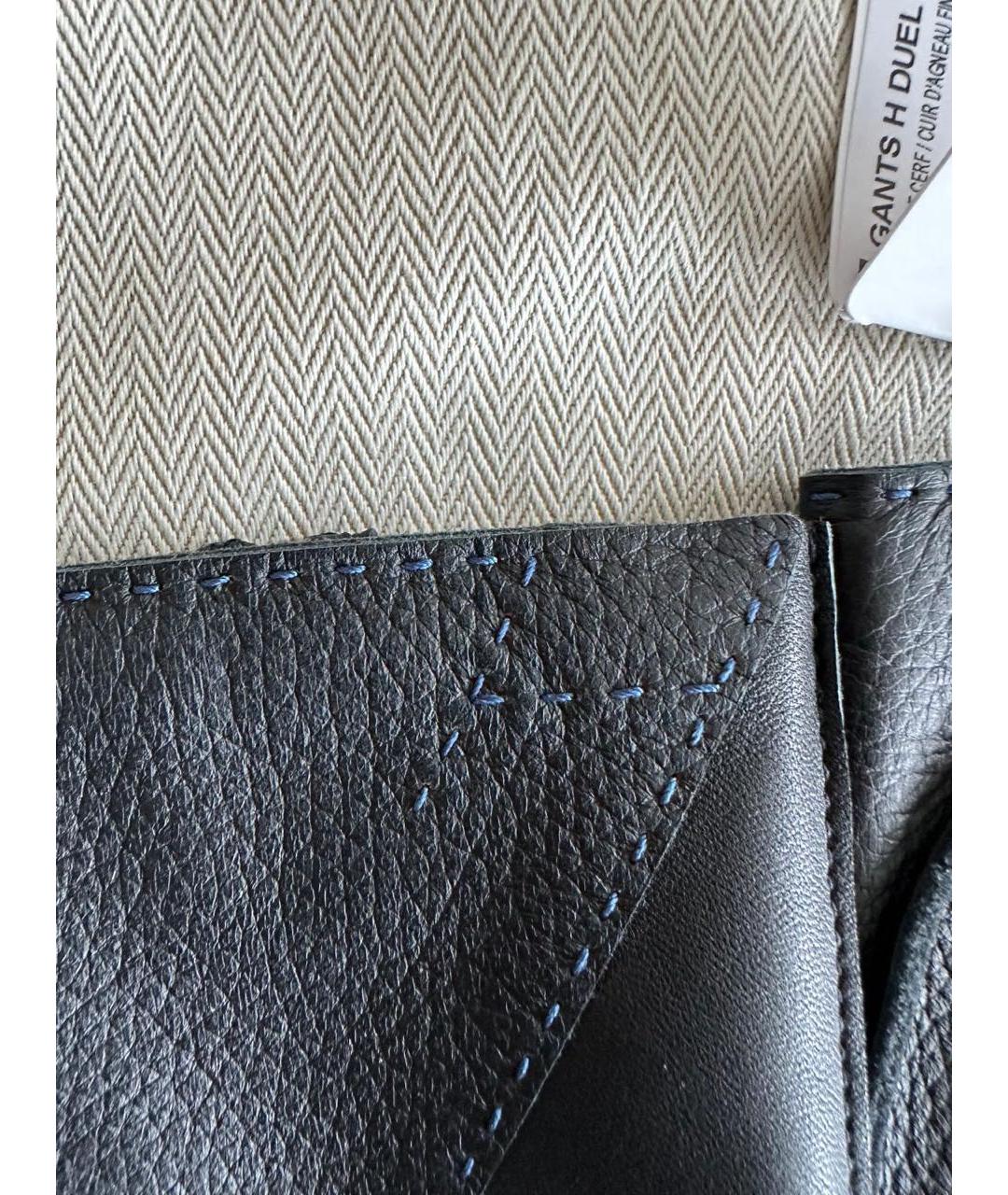 HERMES Черные кожаные перчатки, фото 5