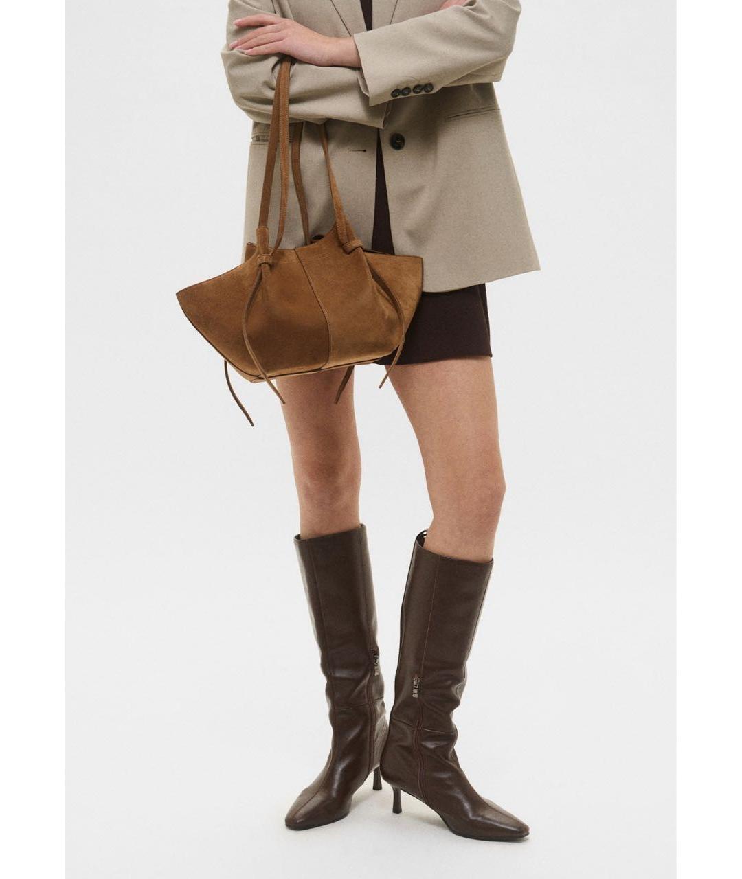 YUZEFI Горчичная замшевая сумка тоут, фото 7