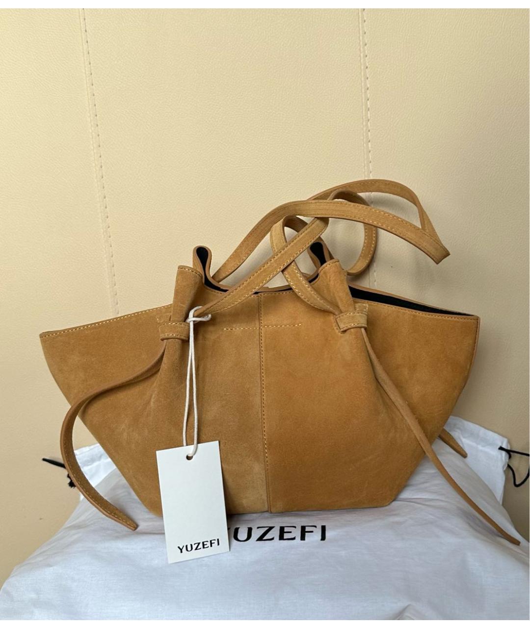 YUZEFI Горчичная замшевая сумка тоут, фото 2