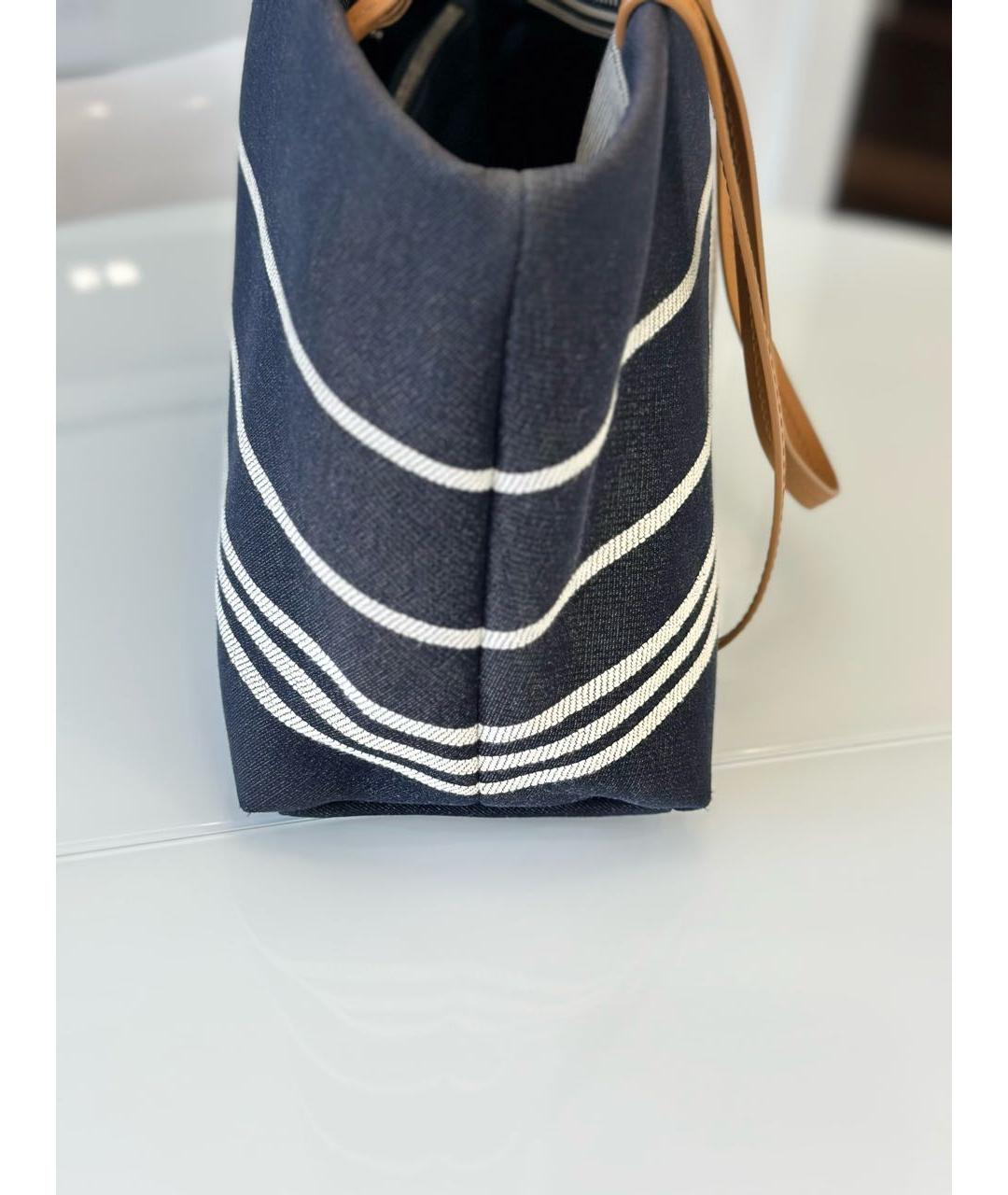 CHANEL Темно-синяя хлопковая сумка с короткими ручками, фото 3