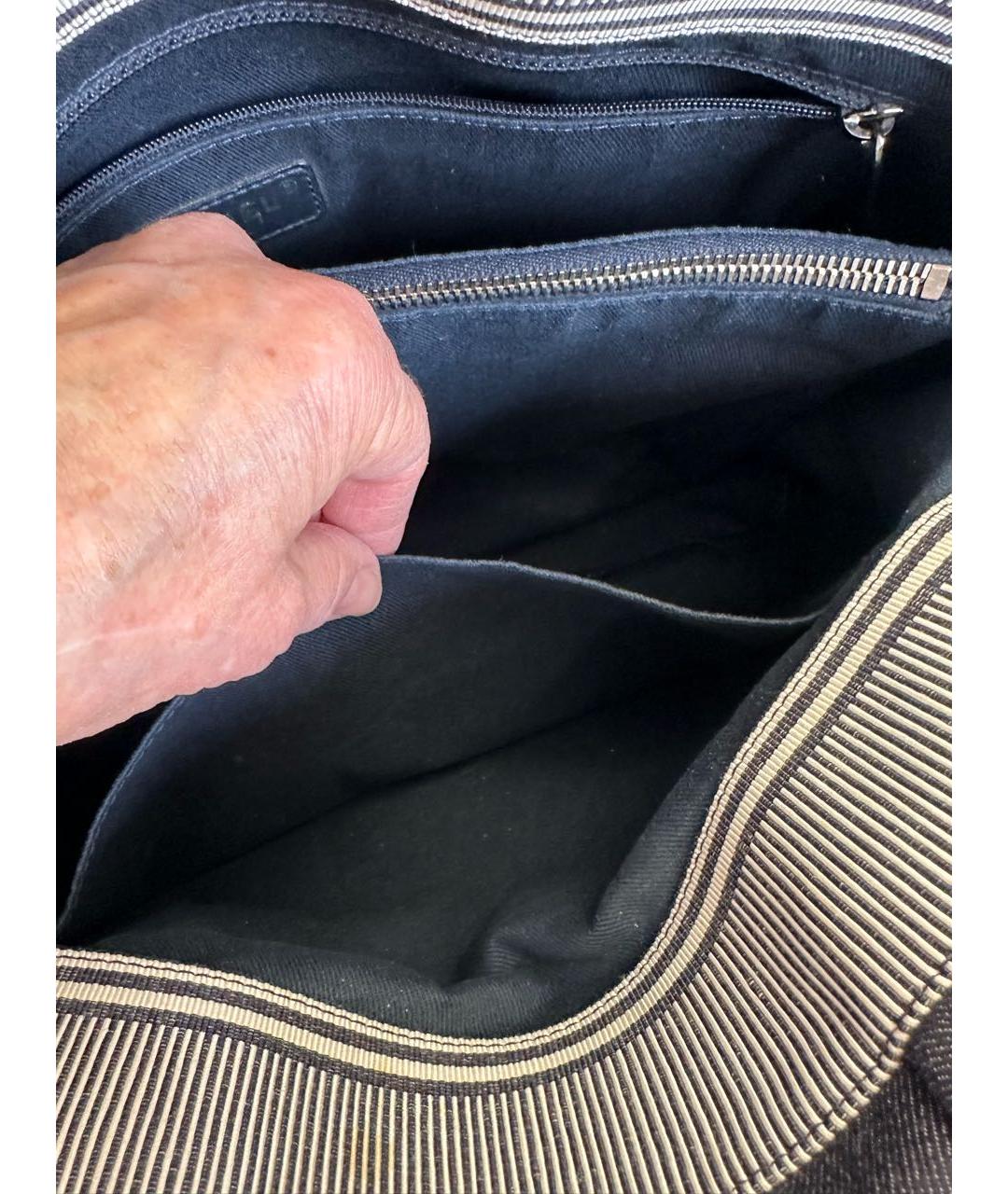 CHANEL Темно-синяя хлопковая сумка с короткими ручками, фото 4