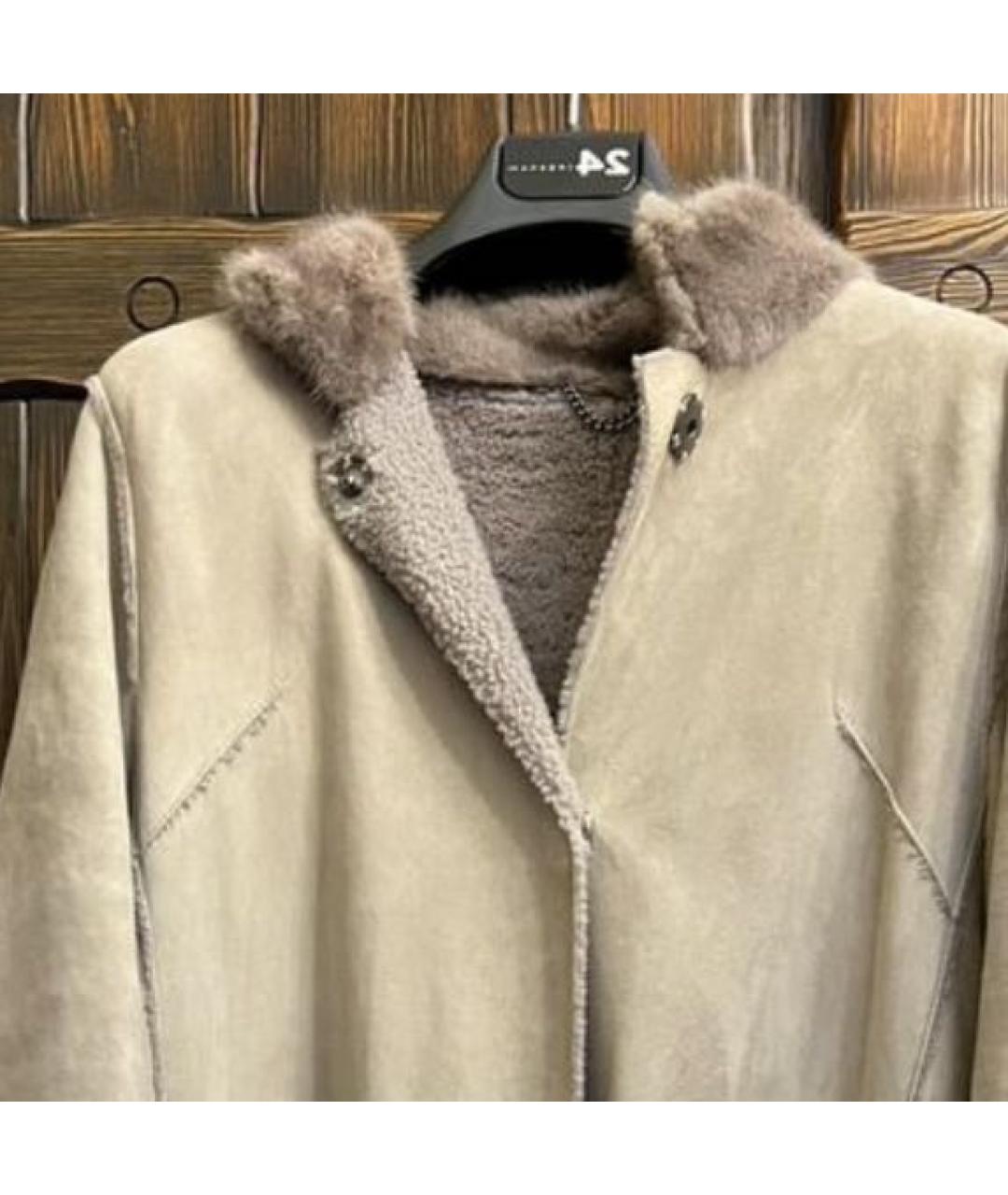 MANZONI 24 Бежевая кожаная дубленка, фото 4