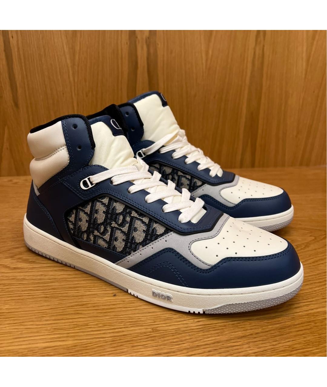 CHRISTIAN DIOR Темно-синие кожаные высокие кроссовки / кеды, фото 8