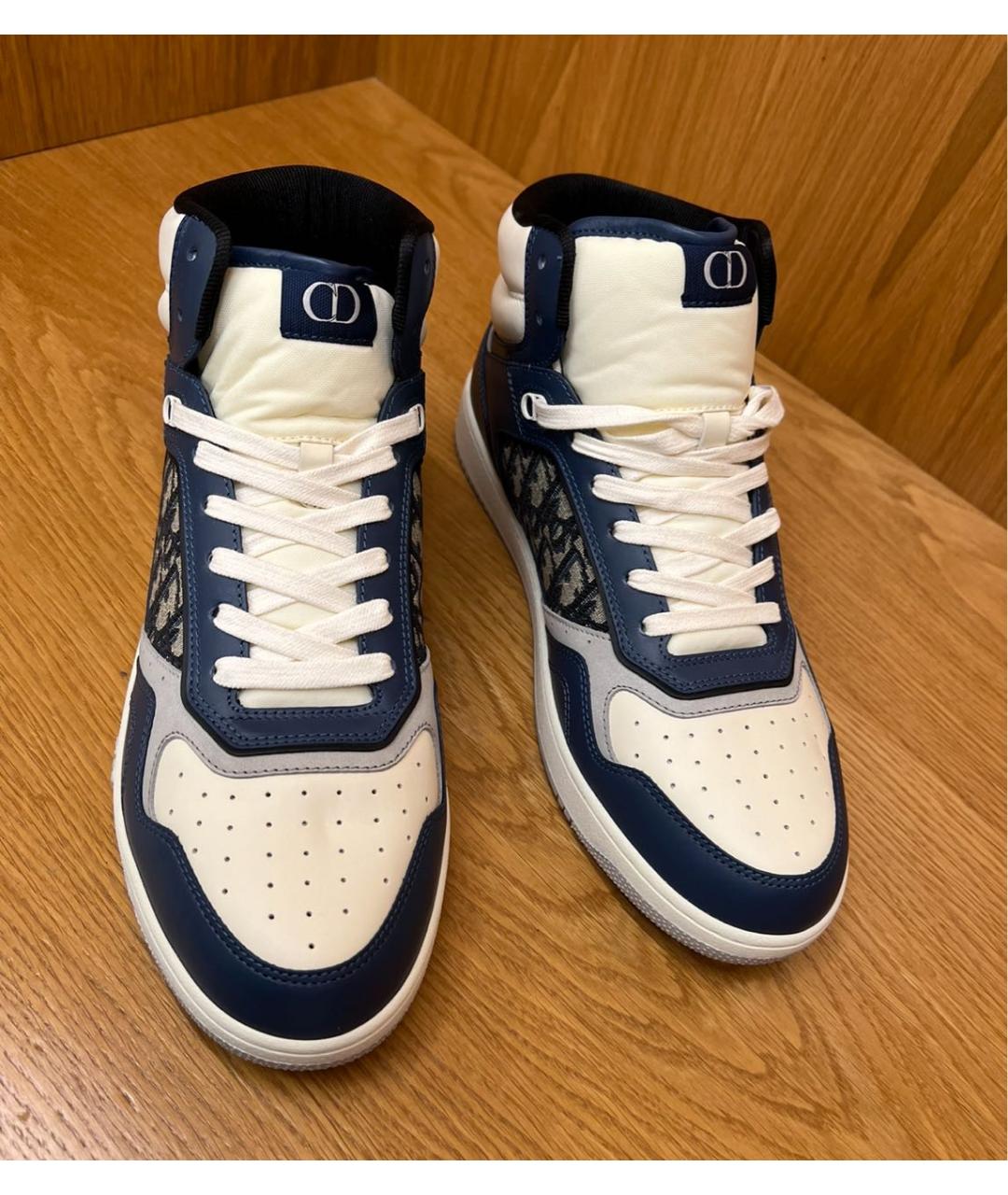 CHRISTIAN DIOR Темно-синие кожаные высокие кроссовки / кеды, фото 4