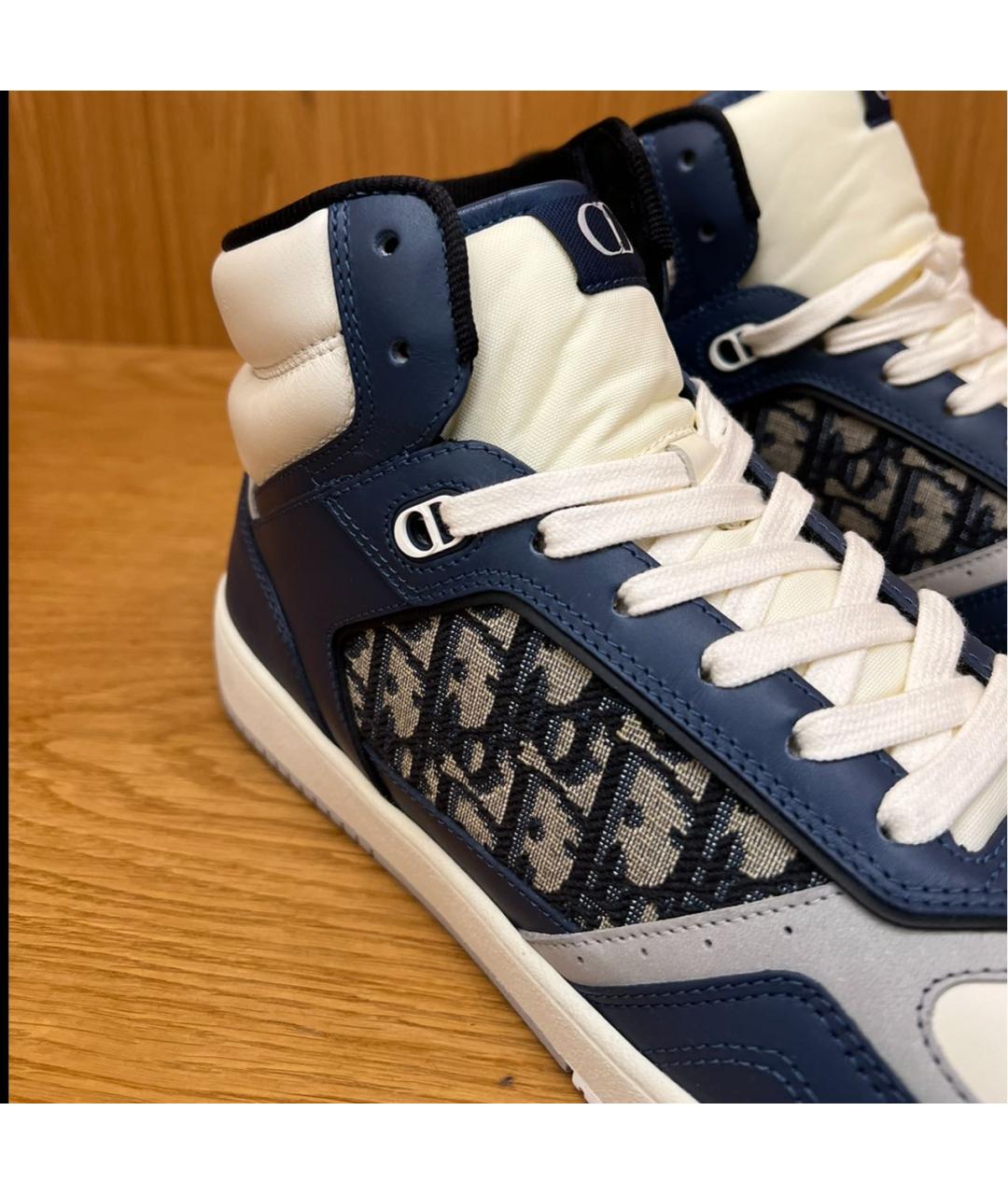 CHRISTIAN DIOR Темно-синие кожаные высокие кроссовки / кеды, фото 3