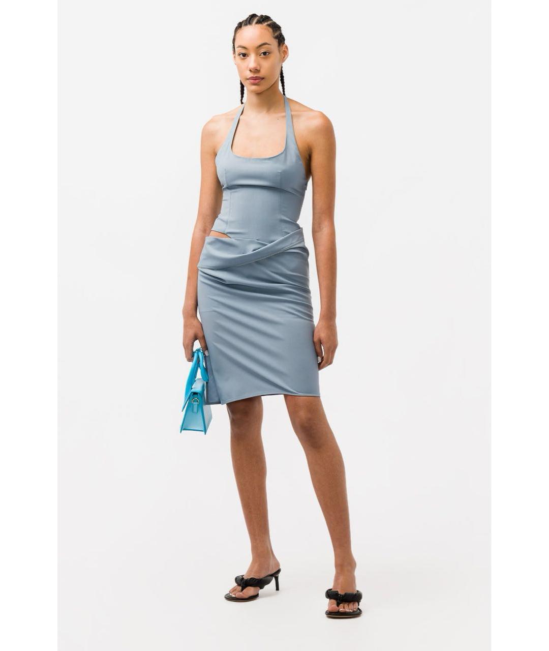 JACQUEMUS Голубое шерстяное коктейльное платье, фото 2