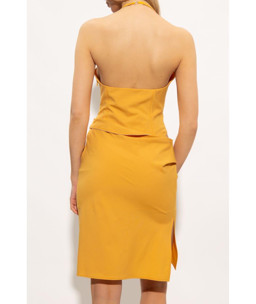 JACQUEMUS Горчичное шерстяное коктейльное платье, фото 4