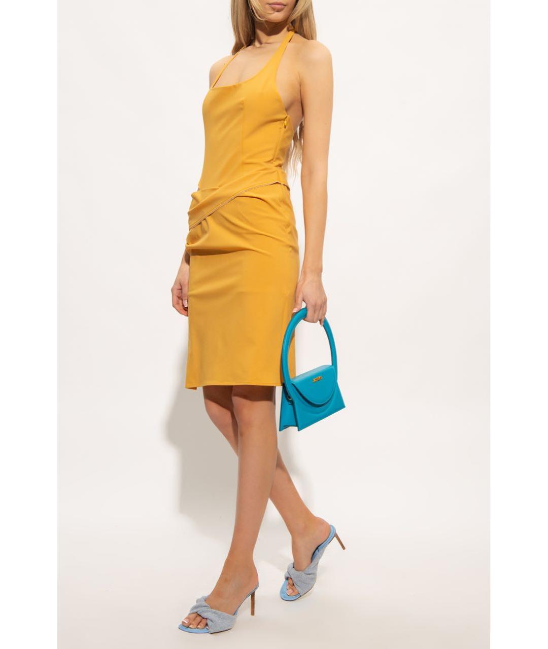 JACQUEMUS Горчичное шерстяное коктейльное платье, фото 3