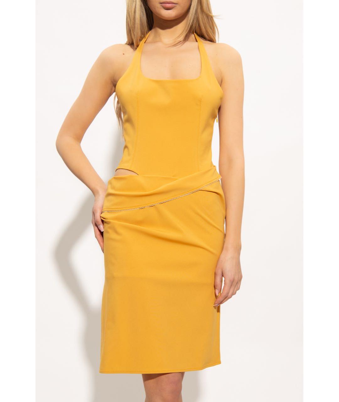 JACQUEMUS Горчичное шерстяное коктейльное платье, фото 2