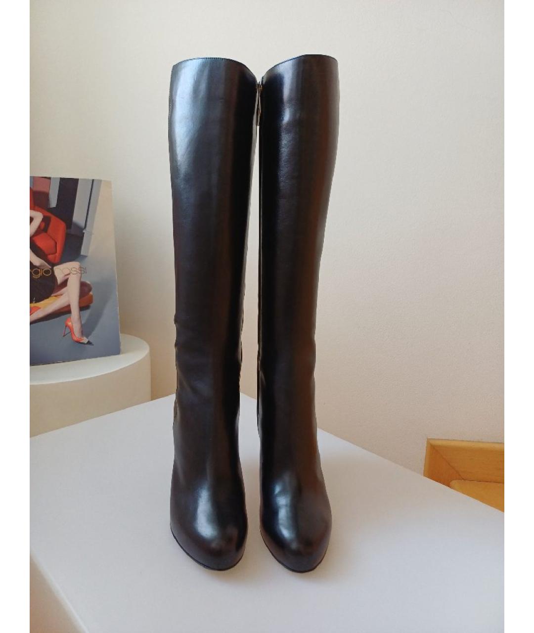 SERGIO ROSSI Черные кожаные сапоги, фото 5