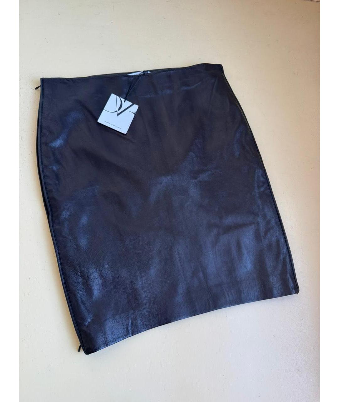 DIANE VON FURSTENBERG Черная кожаная юбка миди, фото 8