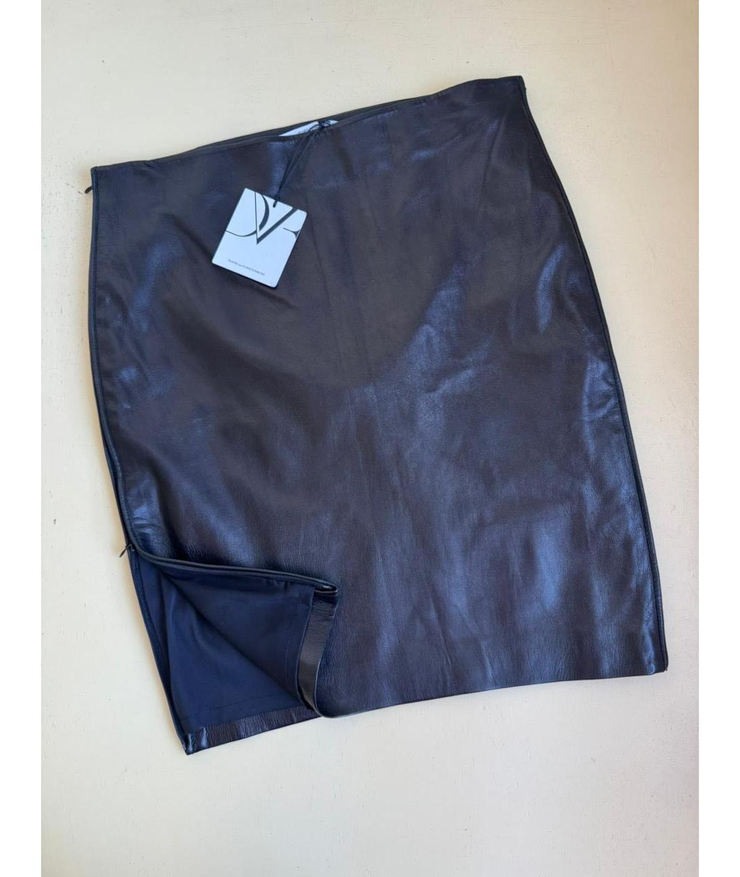 DIANE VON FURSTENBERG Черная кожаная юбка миди, фото 2