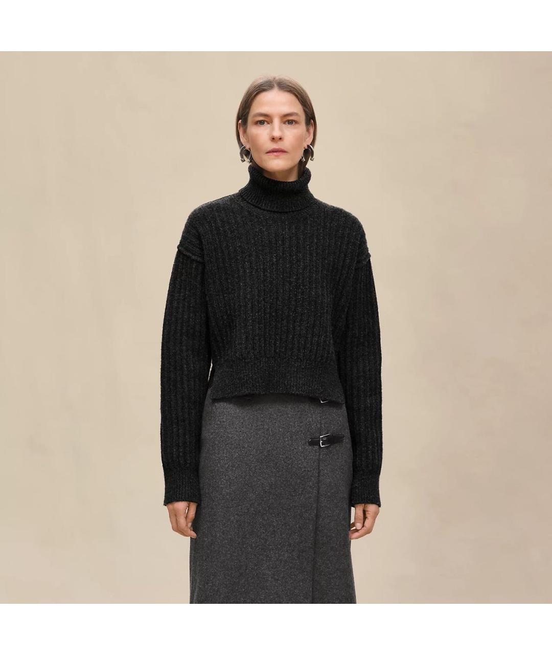 HERMES Черная шерстяная водолазка, фото 5