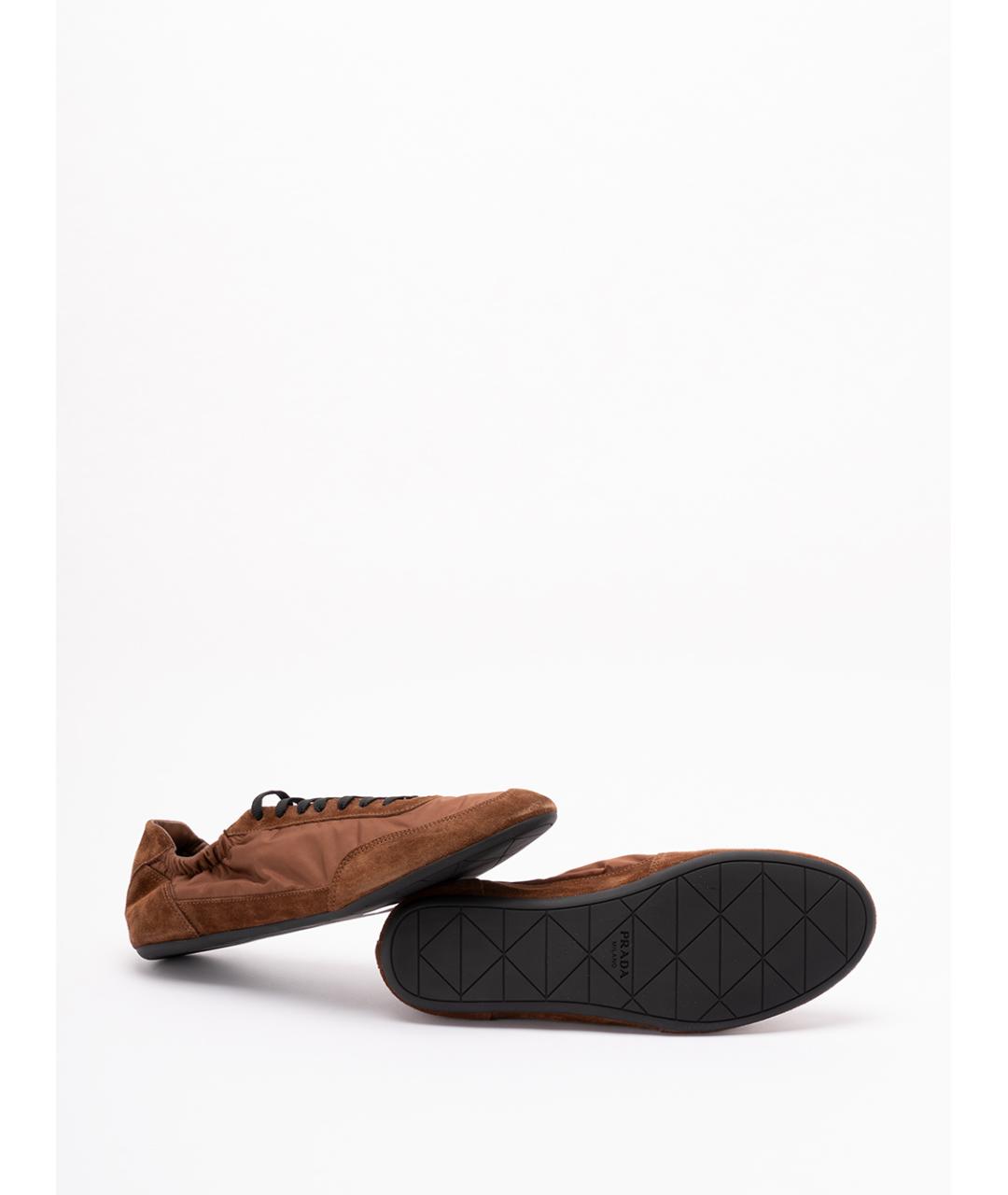 PRADA Коричневые текстильные низкие кроссовки / кеды, фото 3