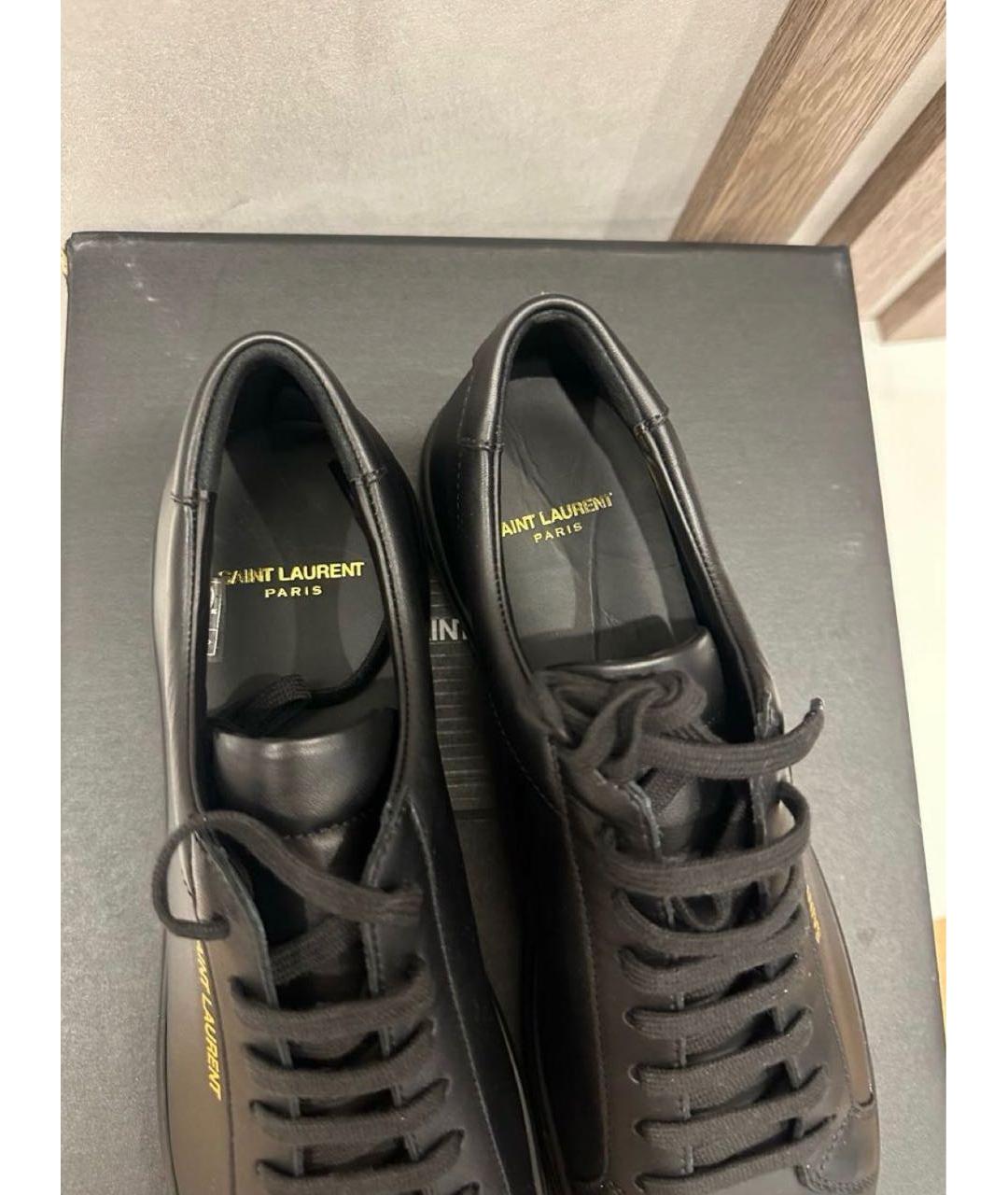 SAINT LAURENT Черные кожаные низкие кроссовки / кеды, фото 6