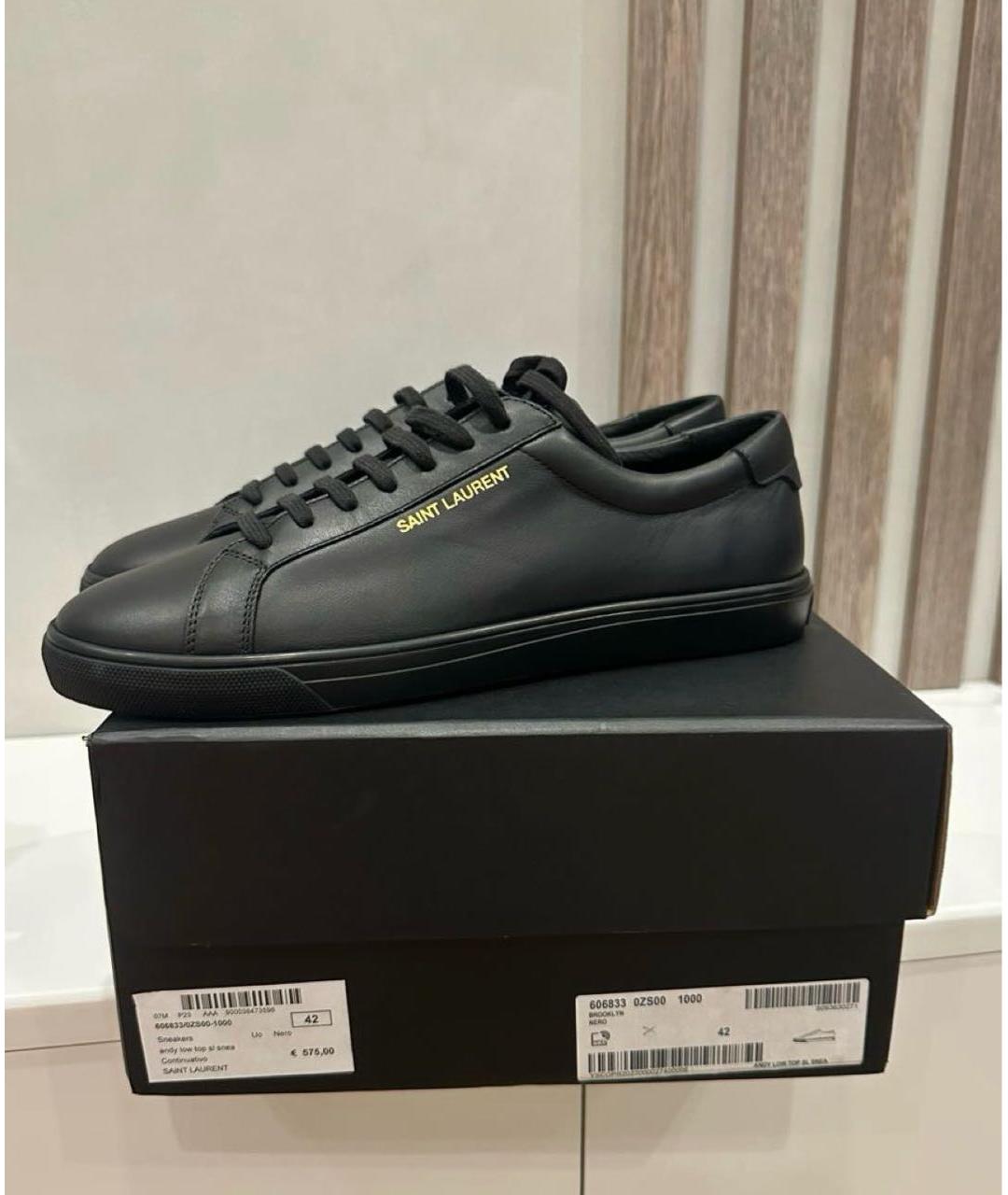 SAINT LAURENT Черные кожаные низкие кроссовки / кеды, фото 3