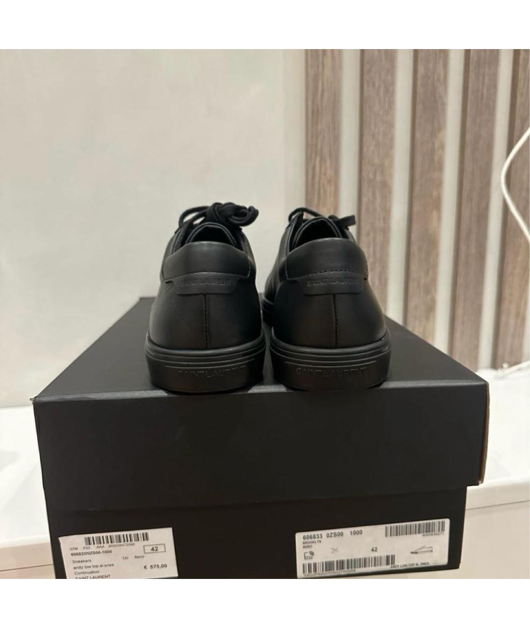 SAINT LAURENT Черные кожаные низкие кроссовки / кеды, фото 4