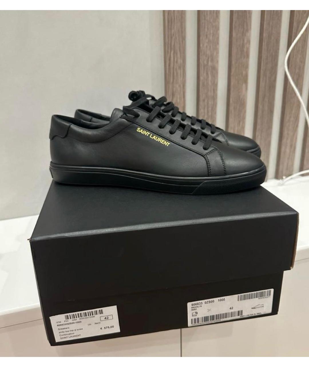 SAINT LAURENT Черные кожаные низкие кроссовки / кеды, фото 2