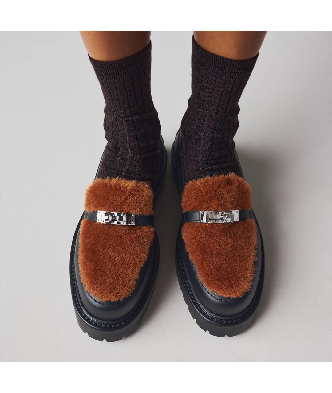 HERMES Черные кожаные мокасины, фото 3