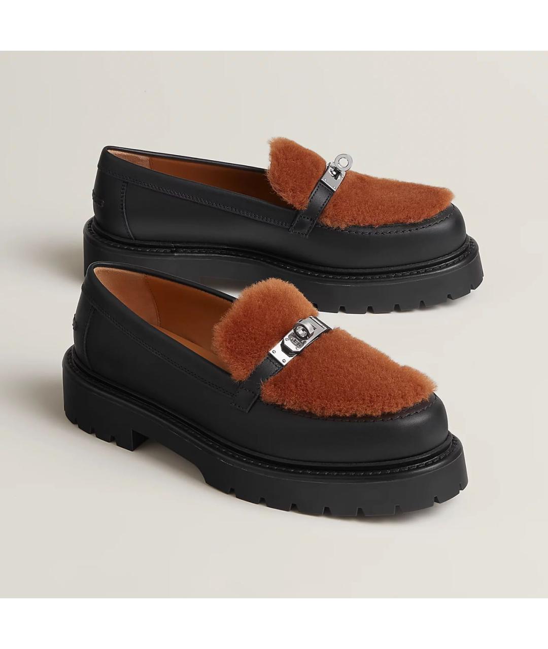 HERMES Черные кожаные мокасины, фото 2