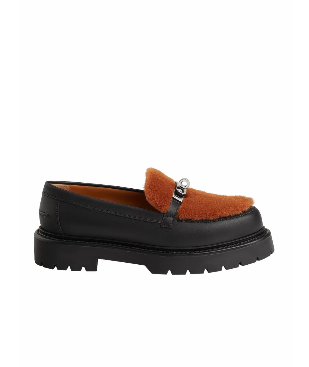 HERMES Черные кожаные мокасины, фото 1