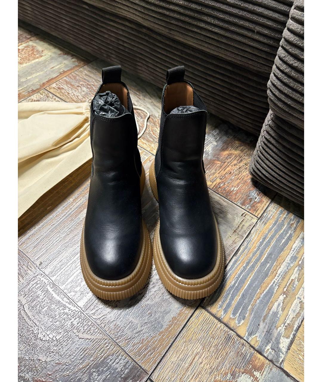 GANNI Черные кожаные полусапоги, фото 2