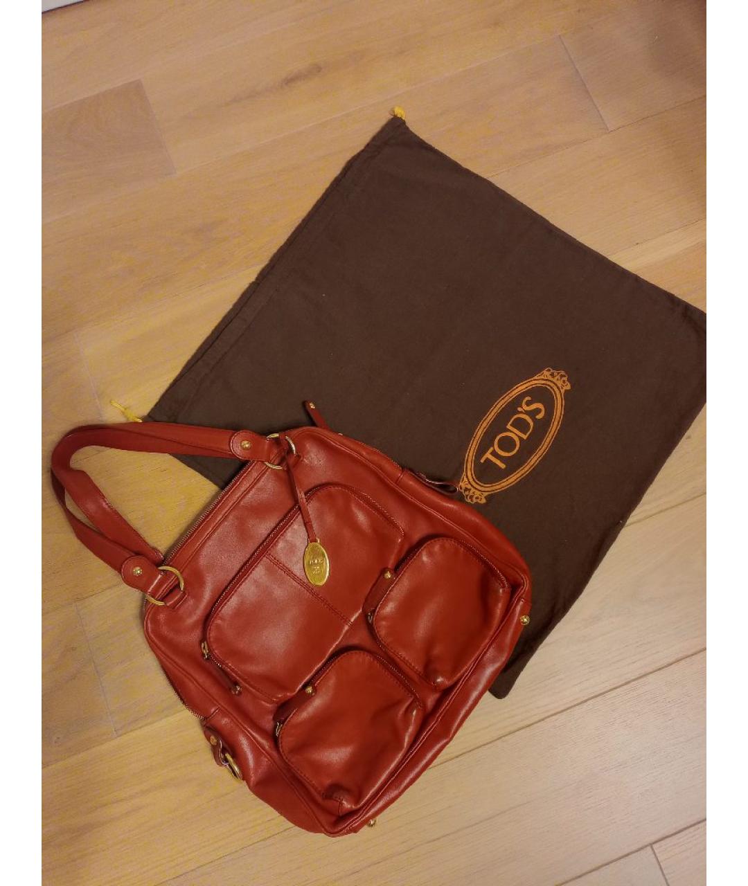 TOD'S Красная кожаная сумка с короткими ручками, фото 6