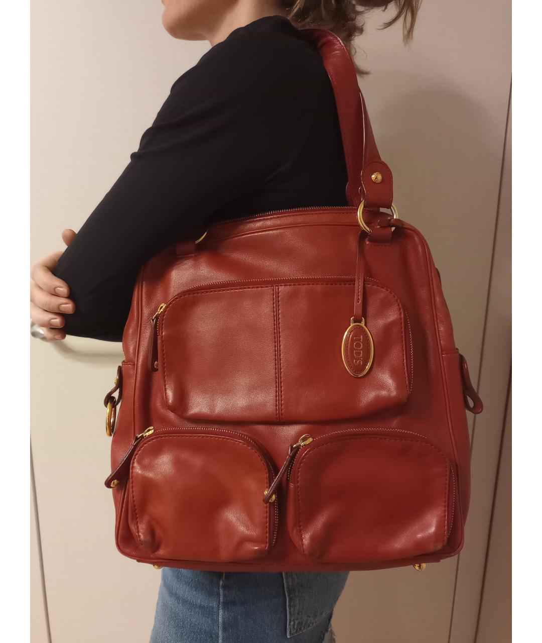 TOD'S Красная кожаная сумка с короткими ручками, фото 4