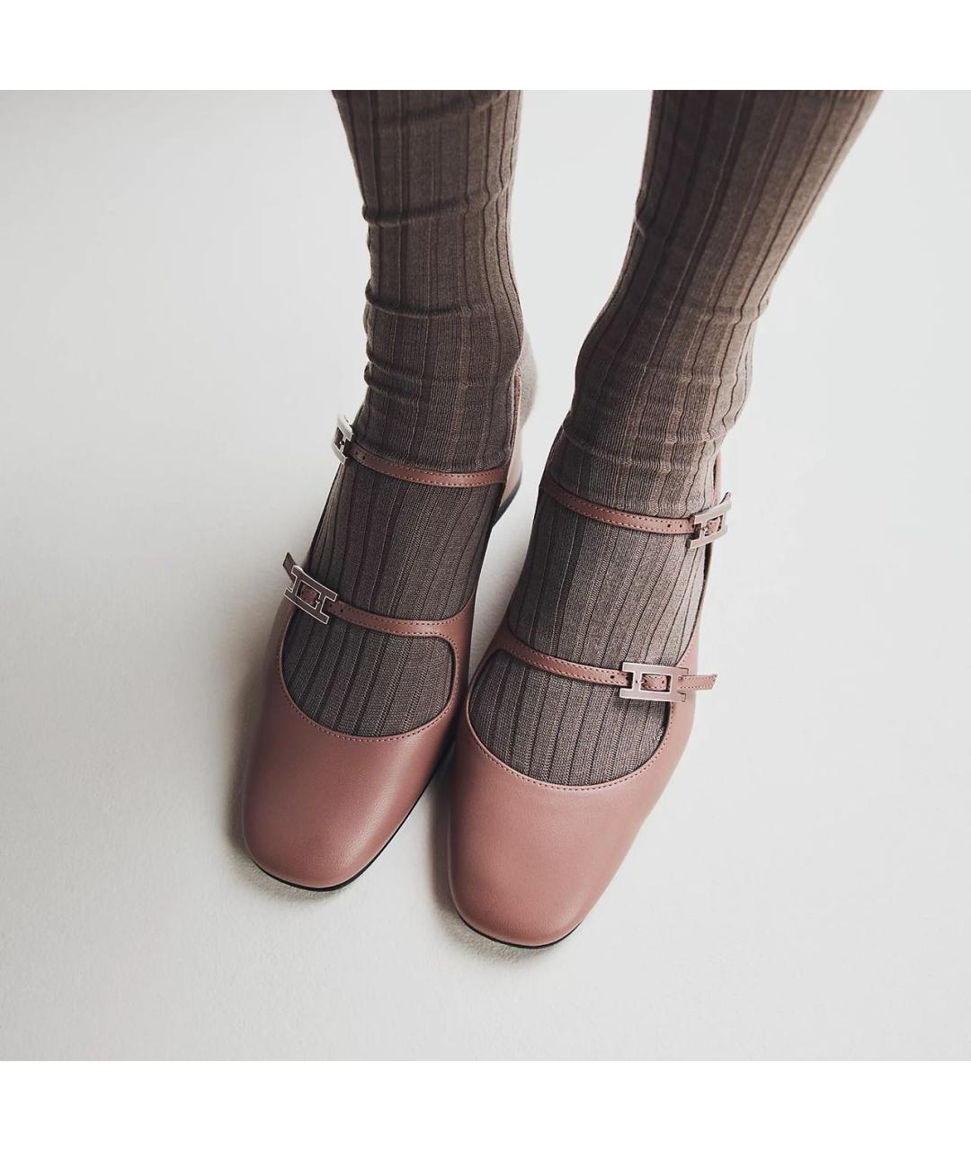 HERMES Коралловые кожаные туфли, фото 3