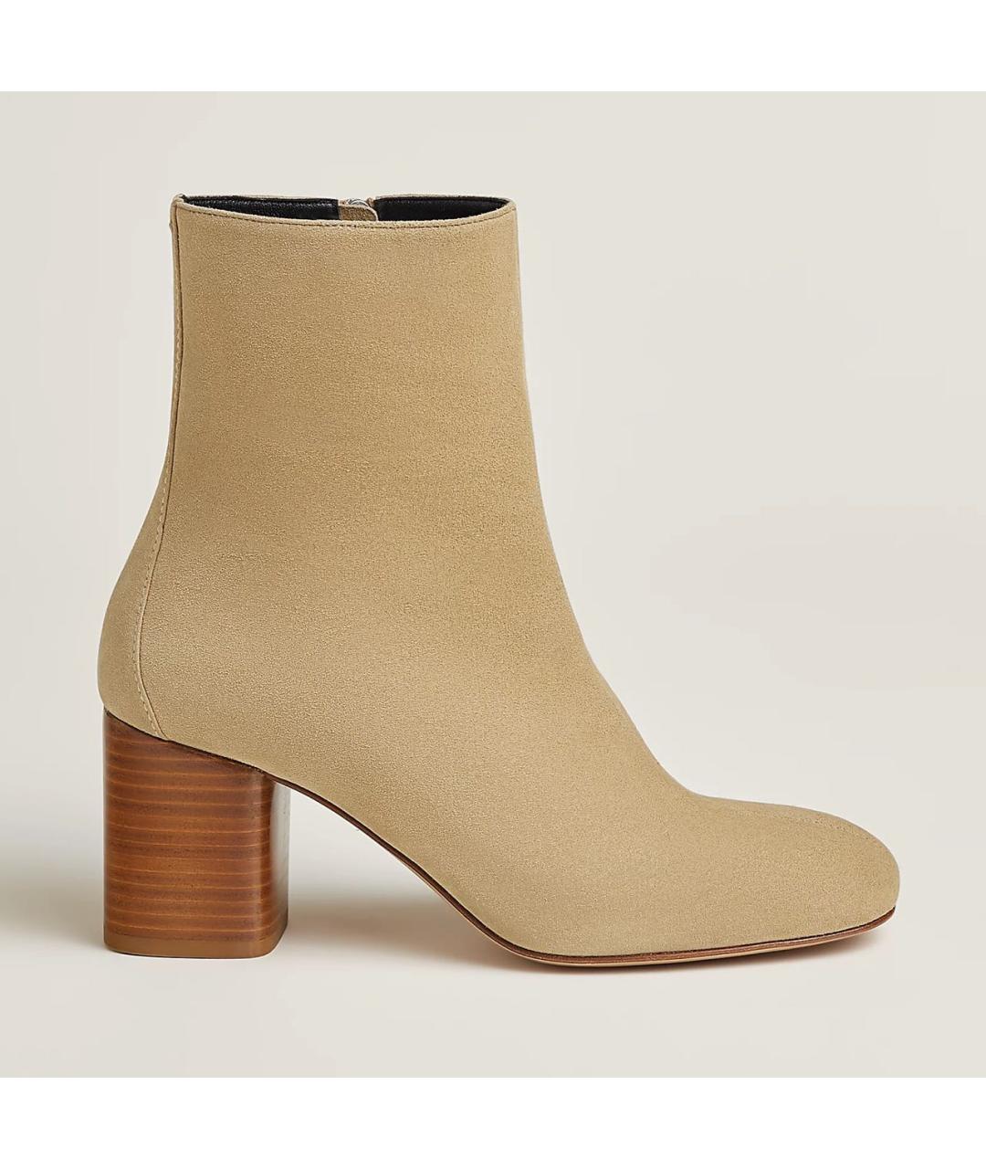HERMES Бежевые кожаные ботильоны, фото 5