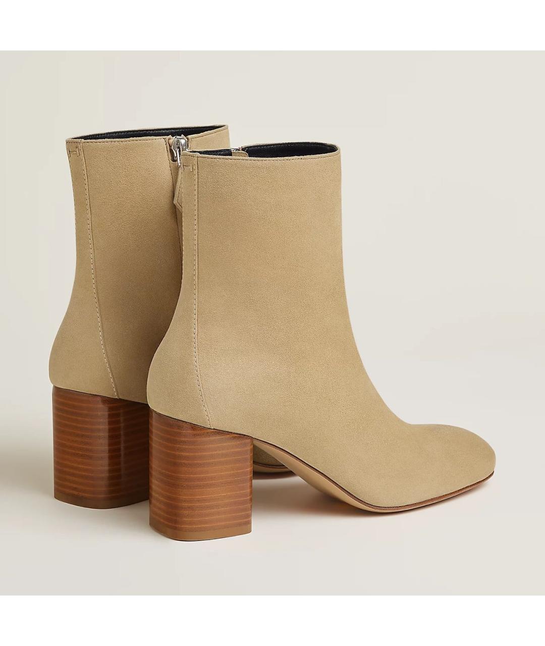 HERMES Бежевые кожаные ботильоны, фото 4