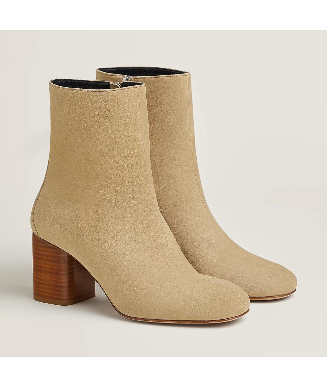 HERMES Бежевые кожаные ботильоны, фото 2