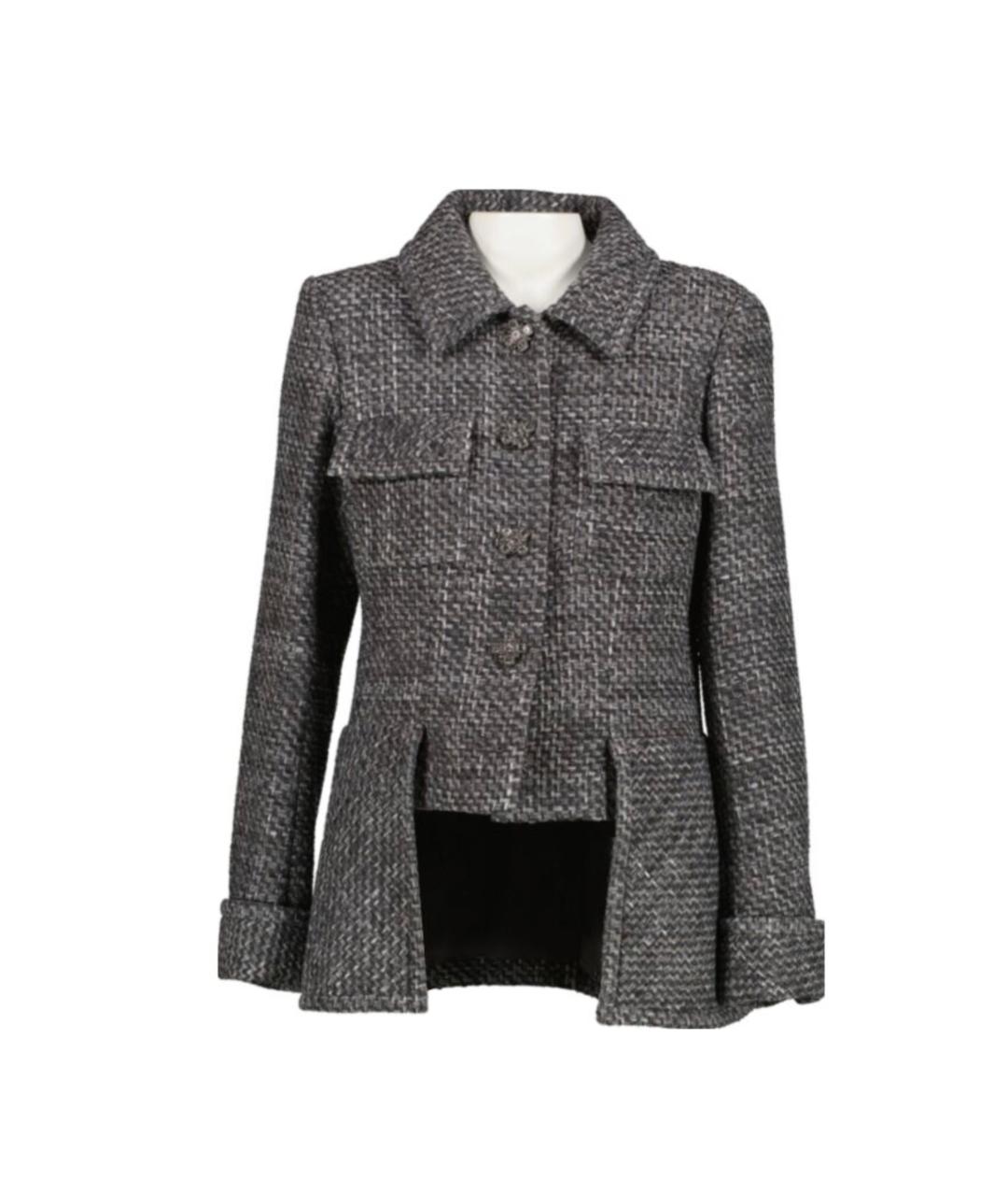 CHANEL Серый твидовый жакет/пиджак, фото 9