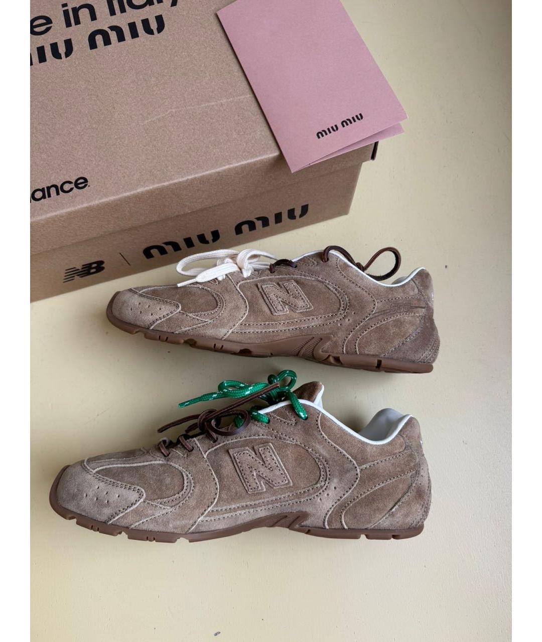 MIU MIU Коричневые замшевые кроссовки, фото 7